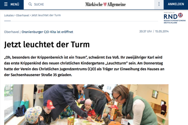 Märkische Allgemeine berichtet über unser realisiertes Projekt Kita Leuchtturm Oranienburg